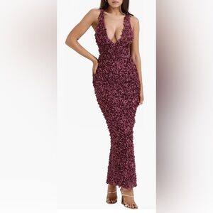 Carena flower appliqué merlot dress NWOT